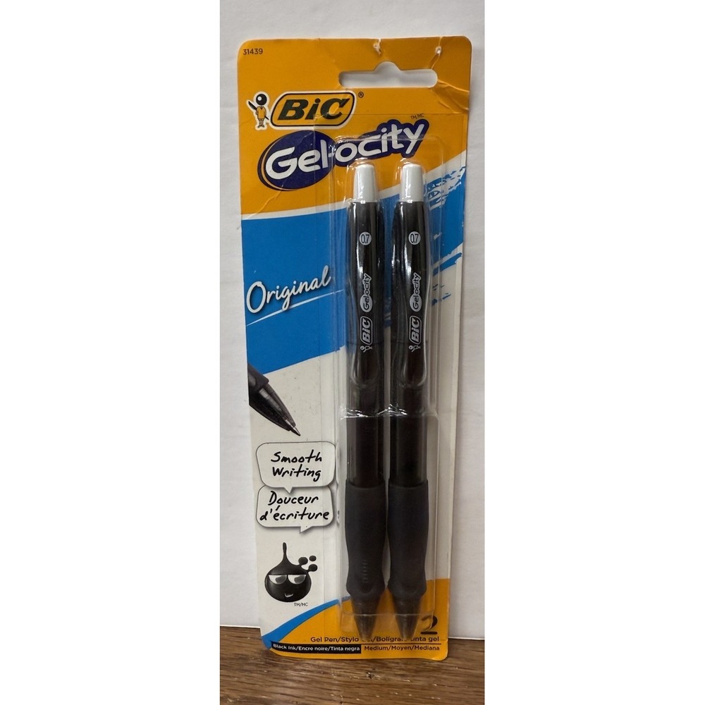 BIC Gelocity Original Retractable Gel Pens 2 Pack Black Ink Smooth Writing NEW!